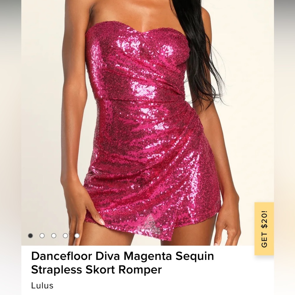 Lulus Dancefloor Diva Magenta Sequin Strapless Romper